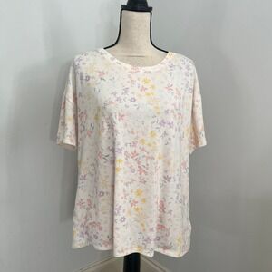 Splendid Floral Shirt sz Large Short Sleeve Relaxed Boxy Cream Pastel Soft Girl
